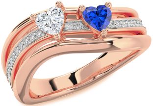 Diamond Rose Gold Silver Two Heart Promise Ring