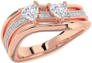 Diamond Rose Gold Two Heart Ring