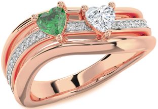 Diamond Rose Gold Silver Two Heart Promise Ring