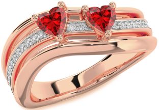 Diamond Emerald Rose Gold Two Heart Birthstone Ring