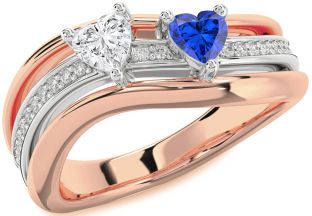 Diamond Rose Gold Silver Two Heart Promise Ring