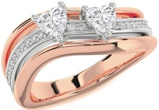 Diamond White Rose Gold Two Heart Ring