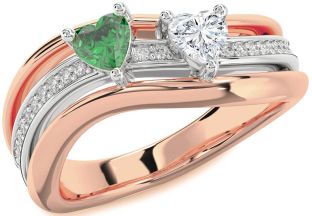 Diamond Rose Gold Silver Two Heart Promise Ring