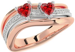 Diamond Emerald White Rose Gold Two Heart Birthstone Ring