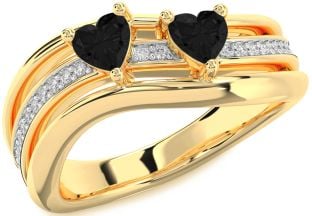 Black Diamond Gold Two Heart Ring