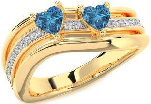 Blue Diamond Gold Two Heart Ring