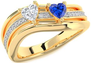 Diamond Gold Silver Two Heart Promise Ring