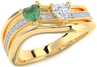 Diamond Gold Silver Two Heart Promise Ring
