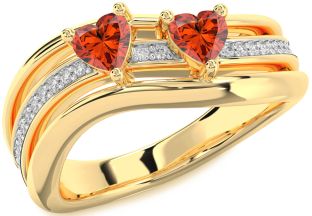 Diamond Fire Opal Gold Silver Two Heart Ring