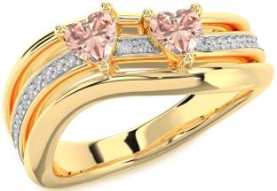 Diamond Morganite Gold Silver Two Heart Ring
