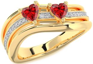 Diamond Emerald Gold Two Heart Birthstone Ring