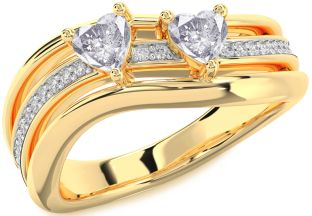 Salt & Pepper Diamond Gold Two Heart Ring