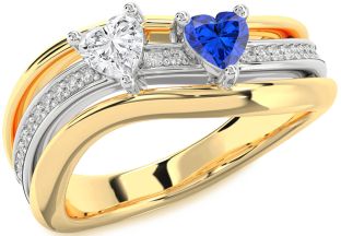 Diamond Gold Silver Two Heart Promise Ring