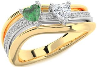 Diamond Gold Silver Two Heart Promise Ring