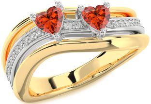 Diamond Fire Opal Gold Silver Two Heart Ring