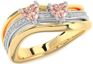 Diamond Morganite Gold Silver Two Heart Ring
