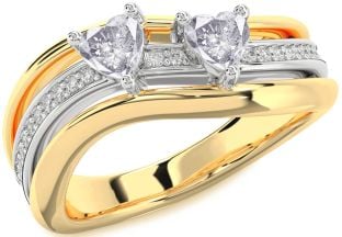 Salt & Pepper Diamond Gold Silver Two Heart Ring