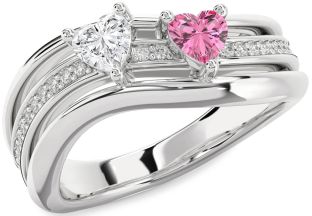 Diamond Silver Two Heart Promise Ring
