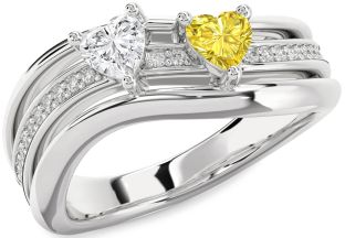 Diamond Silver Two Heart Promise Ring