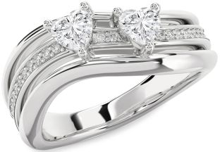 Diamond Silver Two Heart Ring