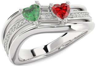 Diamond Silver Two Heart Promise Ring