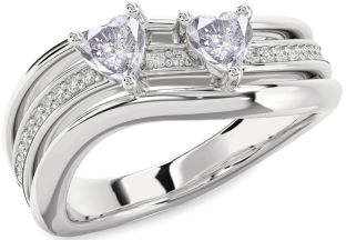 Salt & Pepper Diamond Silver Two Heart Ring