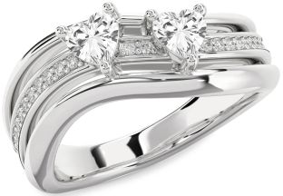Diamond White Sapphire Silver Two Heart Ring