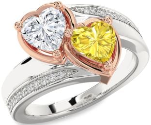 Diamond Silver & 10K Rose Gold Two Heart Promise Ring