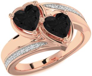 Black Diamond Rose Gold Two Heart Ring