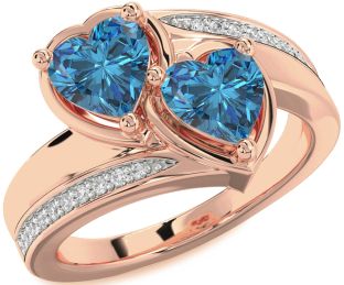 Blue Diamond Rose Gold Two Heart Ring