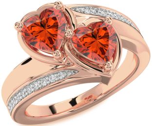 Diamond Fire Opal Rose Gold Two Heart Ring