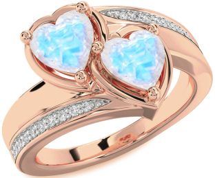 Diamond Moonstone Rose Gold Two Heart Ring