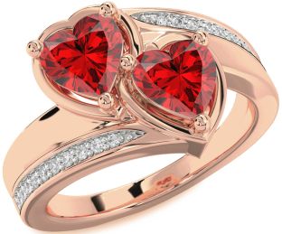 Diamond Emerald Rose Gold Two Heart Birthstone Ring