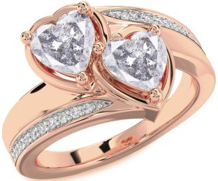 Salt & Pepper Diamond Rose Gold Two Heart Ring