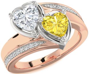 Diamond Platinum & Rose Gold Two Heart Promise Ring