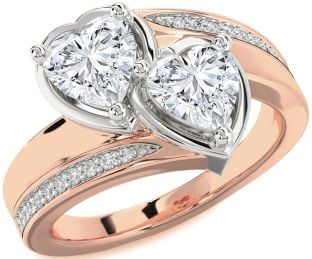 Diamond White Rose Gold Two Heart Ring