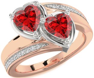 Diamond Emerald White Rose Gold Two Heart Birthstone Ring