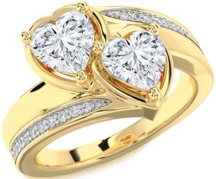 Diamond Gold Two Heart Ring