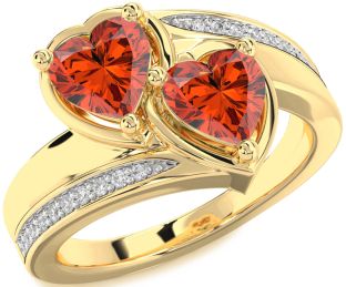 Diamond Fire Opal Gold Two Heart Ring