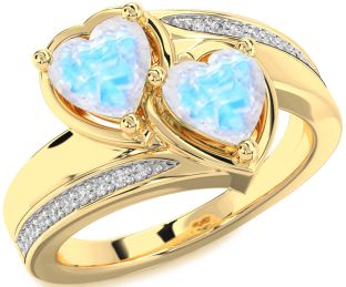 Diamond Moonstone Gold Two Heart Ring