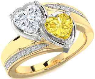 Diamond Platinum & Yellow Gold Two Heart Promise Ring