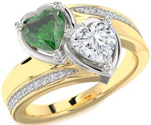 Diamond Gold Silver Two Heart Promise Ring