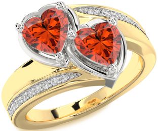 Diamond Fire Opal Gold Silver Two Heart Ring