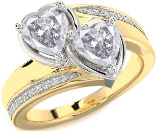 Salt & Pepper Diamond Gold Silver Two Heart Ring
