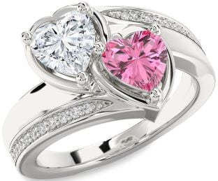 Diamond Silver Two Heart Promise Ring
