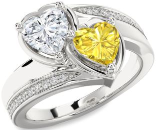 Diamond Silver Two Heart Promise Ring