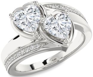 Diamond Silver Two Heart Ring
