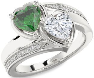 Diamond Silver Two Heart Promise Ring
