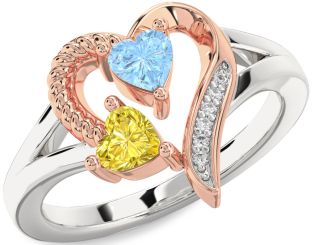 Diamond Silver & 10K Rose Gold Two Heart Promise Ring