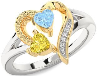 Diamond Silver & 10K gold Two Heart Promise Ring